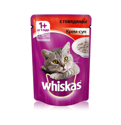 Whiskas для кошек крем-суп с говядиной 85 гр.